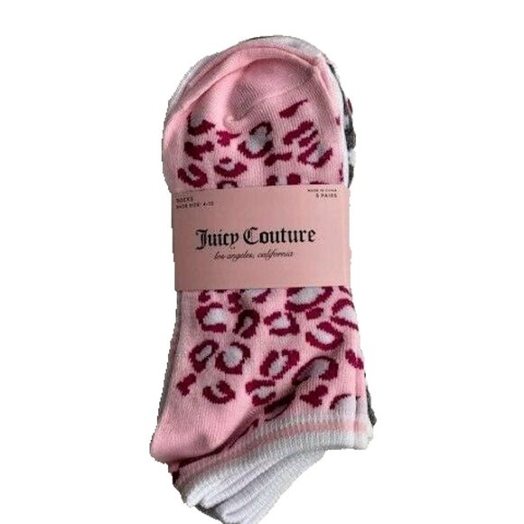 Juicy Couture Set of 5 Pair Pack Ankle Socks  Pink Leopard - Picture 1 of 1